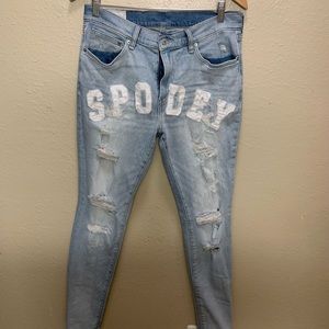 H&M Light Blue Skinny Jeans with White Lettering